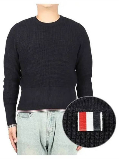 Three Stripe Classic Fit Knit Top Navy - THOM BROWNE - BALAAN 2