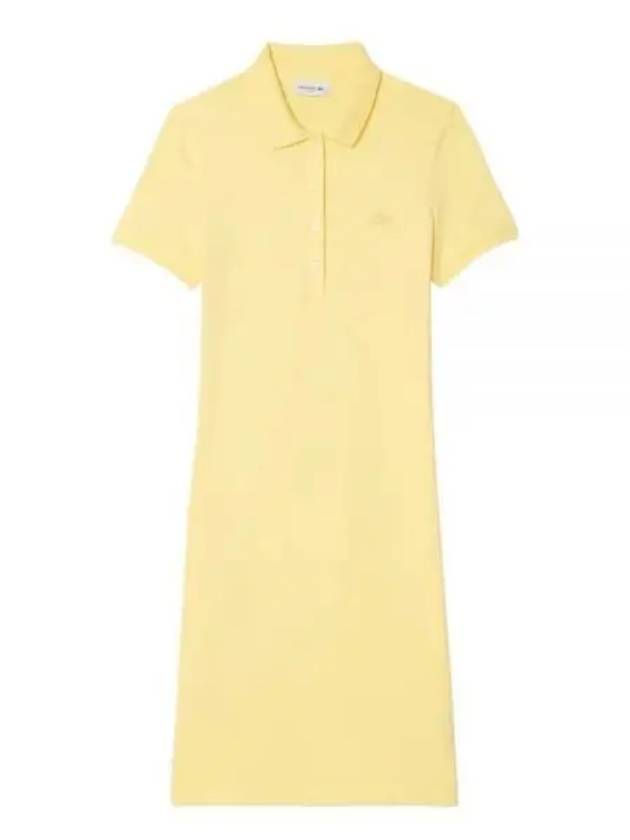 Women's Slim Fit Stretch Cotton Pique Polo Short Dress Yellow - LACOSTE - BALAAN 1