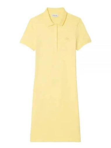 Women's Slim Fit Stretch Cotton Pique Polo Short Dress Yellow - LACOSTE - BALAAN 1