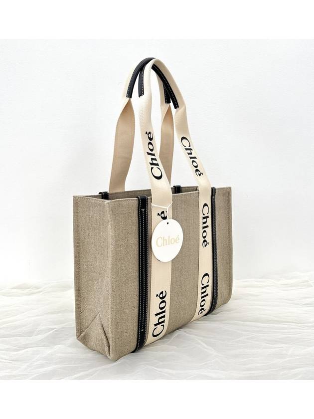 Woody Canvas Medium Tote Bag White Navy - CHLOE - BALAAN 3