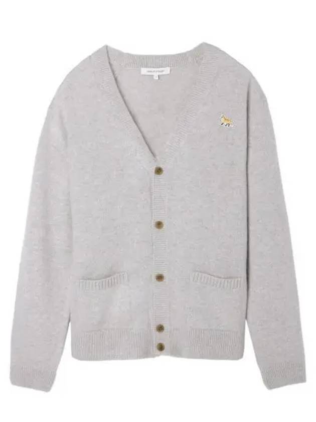 Baby Fox Patch V-neck Cardigan Light Grey - MAISON KITSUNE - BALAAN 2