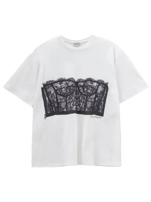 Lace corset short sleeve t shirt white - ALEXANDER MCQUEEN - BALAAN 1