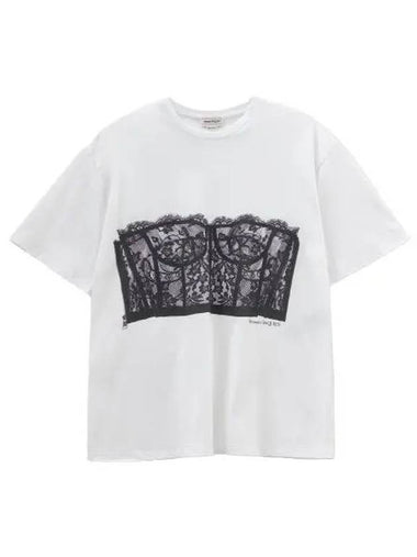 Lace corset short sleeve t shirt white - ALEXANDER MCQUEEN - BALAAN 1