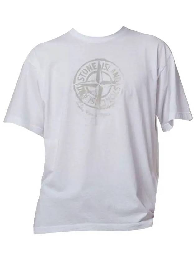 Men's Logo Print Crew Neck Short Sleeve T-Shirt White - STONE ISLAND - BALAAN 4