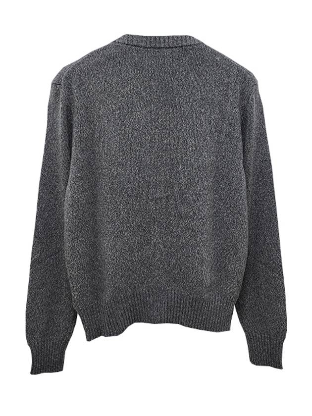 Heart Logo V Neck Cashmere Cardigan Heather Grey - AMI - BALAAN 4