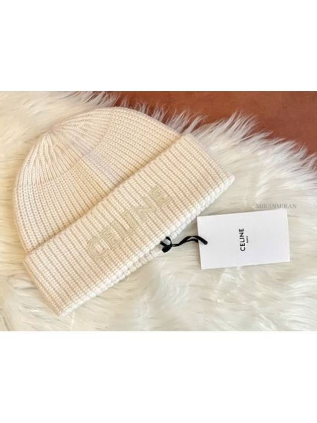 Logo Knit Wool Beanie White 2A61W535Q - CELINE - BALAAN 1