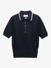 Textured Stitch Cotton Short Sleeve Polo Shirt Navy - THOM BROWNE - BALAAN 2