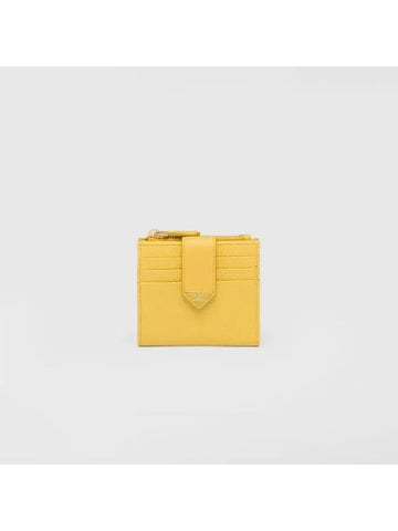 Saffiano Smooth Leather Small Half Wallet Sunny Yellow - PRADA - BALAAN 1