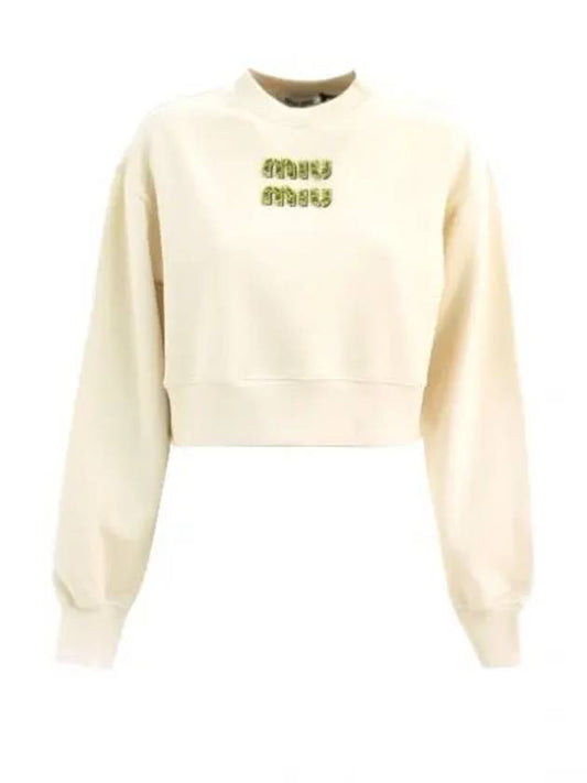 Embroidered Logo Cropped Sweatshirt Natural - MIU MIU - BALAAN 2