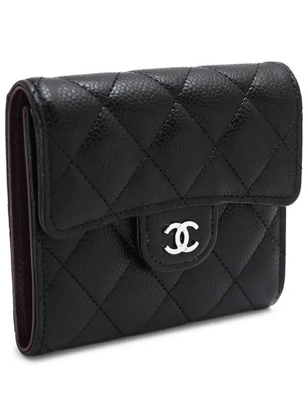 Small Classic Flap Wallet Grained Calfskin Silver Black - CHANEL - BALAAN 4