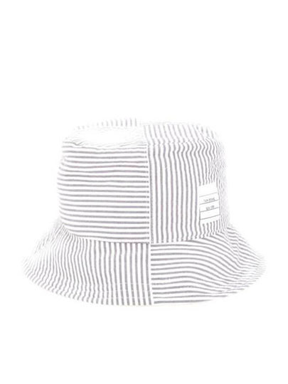 Quarter Combo Striped  Cotton Bucket Hat Grey - THOM BROWNE - BALAAN 2