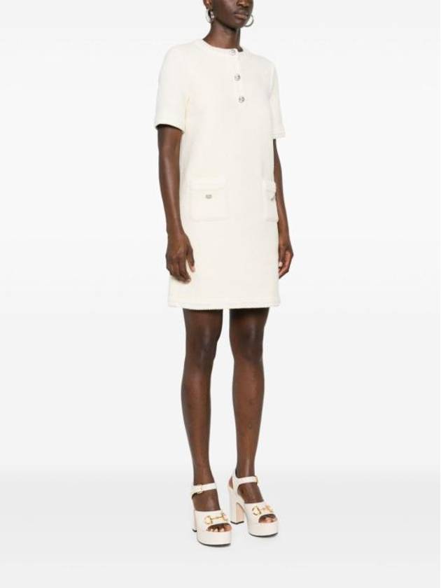 Wool Tweed Short Dress Ivory - GUCCI - BALAAN 4