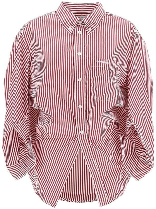 Women's BB Logo Striped Twist Shirt Red - BALENCIAGA - BALAAN 1