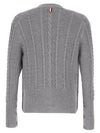 Cable Knitwear Virgin Wool Cardigan Grey - THOM BROWNE - BALAAN 3