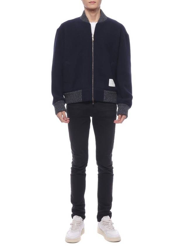 Fleece Stripe Wool Bomber Jacket Navy - THOM BROWNE - BALAAN 4