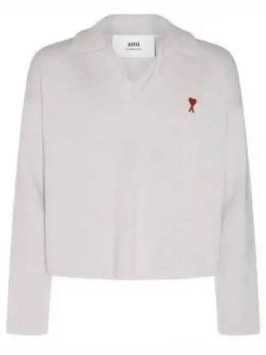 Small Heart Long Sleeve Polo Shirt White - AMI - BALAAN 2