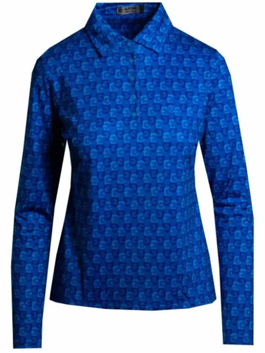 Women's Golf All Over Print Long Sleeve Polo Shirt Blue - G/FORE - BALAAN 2