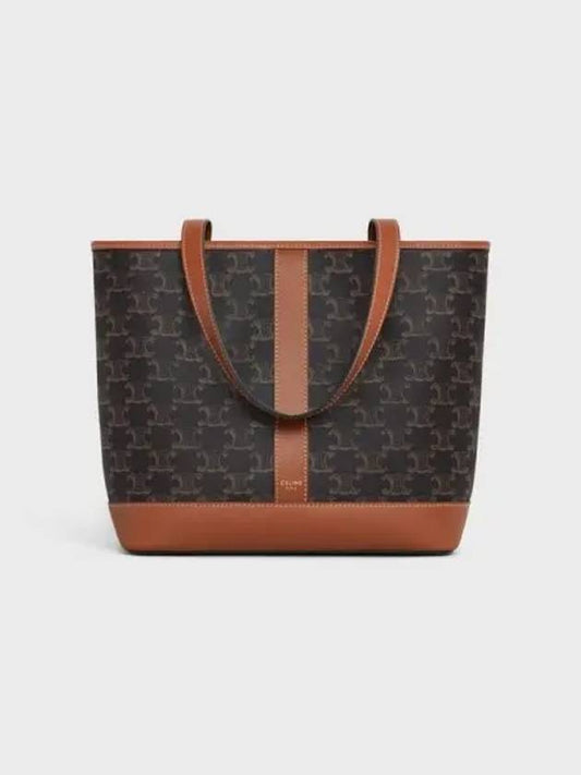 Triomphe Canvas Calfskin Tote Bag Brown Black - CELINE - BALAAN 2