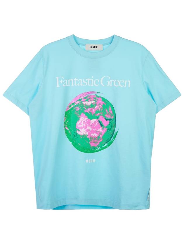 Fantastic Green Logo Short Sleeve T-Shirt Blue - MSGM - BALAAN 11