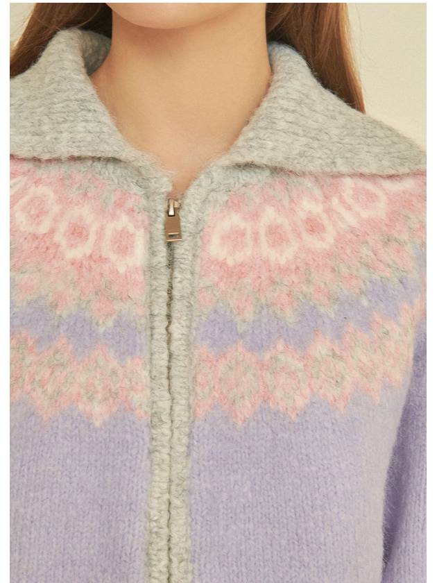 Women Milky Wool Hair Knit Zip-up Jacket Light Purple - MICANE - BALAAN 4