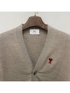 Red Heart Logo Merino Wool Cardigan Beige - AMI - BALAAN 5