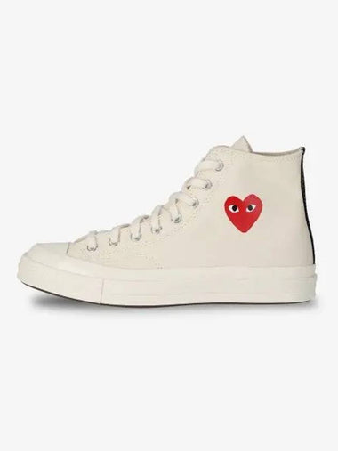 COMME DES GARCONS PLAY Small Red Heart High Top Sneakers Beige AZK1290013 - COMME DES GARCONS PLAY - BALAAN 1