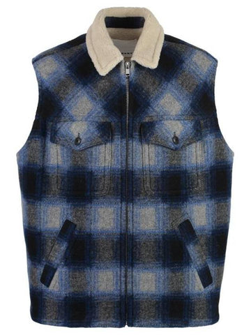 Kiraneo Plaid Check Shearling Vest Navy - ISABEL MARANT - BALAAN 1