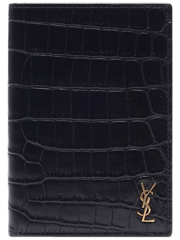 Monogram Crocodile Card Passport Wallet Black - SAINT LAURENT - BALAAN 2