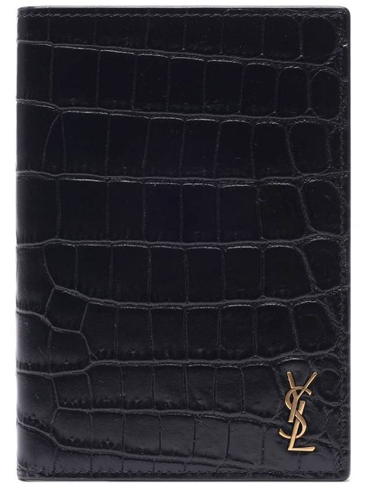 Monogram Crocodile Card Passport Wallet Black - SAINT LAURENT - BALAAN 2