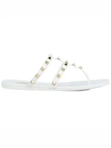 Rockstud Rubber Slippers White - VALENTINO - BALAAN 1