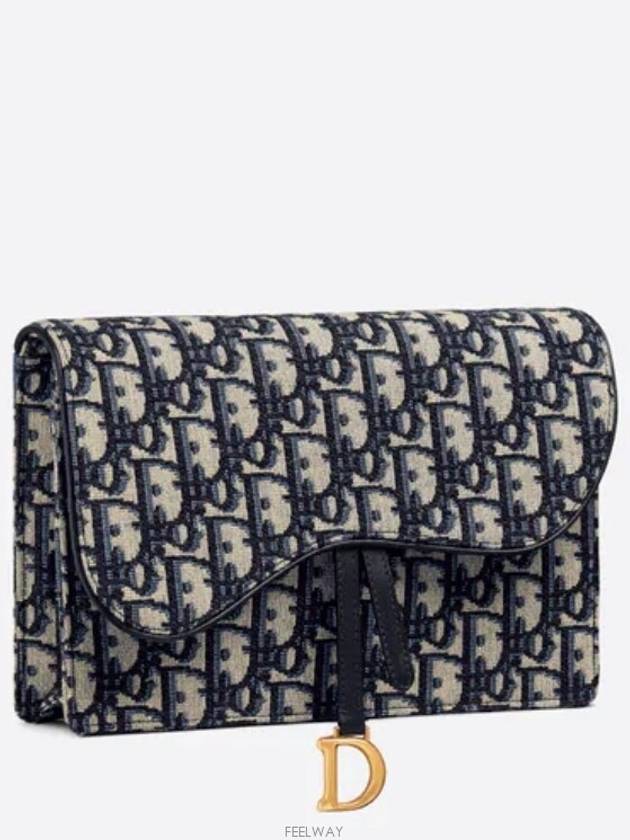 Saddle Chain Oblique Jacquard Pouch Bag Blue - DIOR - BALAAN 3