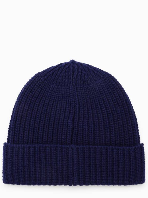 Logo Patch Rib Wool Beanie Blue - STONE ISLAND - BALAAN 3