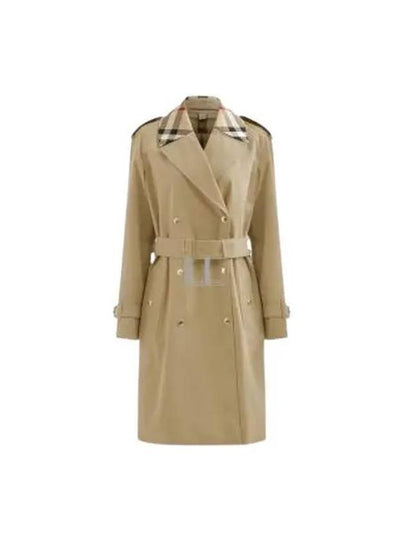 Women's Check Trim Cotton Gabardine Waterloo Trench Coat Beige - BURBERRY - BALAAN 2