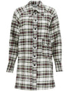 Checked Oversized Linen Silk Shirt - GANNI - BALAAN 5