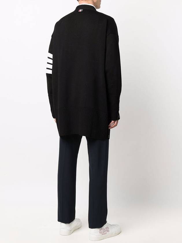 Men's Diagonal Stripe Elongated Wool Cardigan Black - THOM BROWNE - BALAAN 5