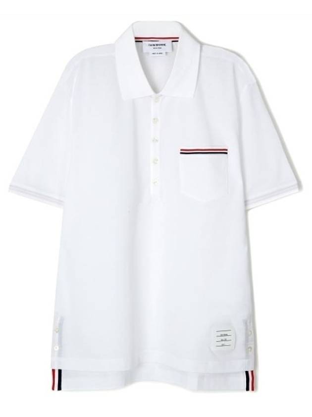 Men's Three Stripes Pocket Mercerized Short Sleeve Polo Shirt White - THOM BROWNE - BALAAN 2