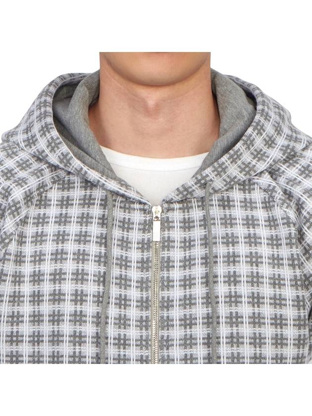 Cotton Check Jacquard 4-Bar Zip-Up Hoodie Grey - THOM BROWNE - BALAAN 7