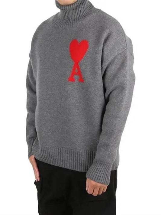 Big Heart Logo Wool Knit Turtleneck Grey - AMI - BALAAN 2