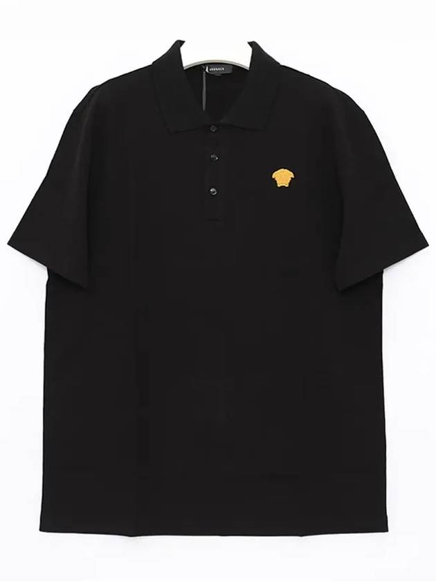 Embroidered Logo Polo Shirt Black - VERSACE - BALAAN 3