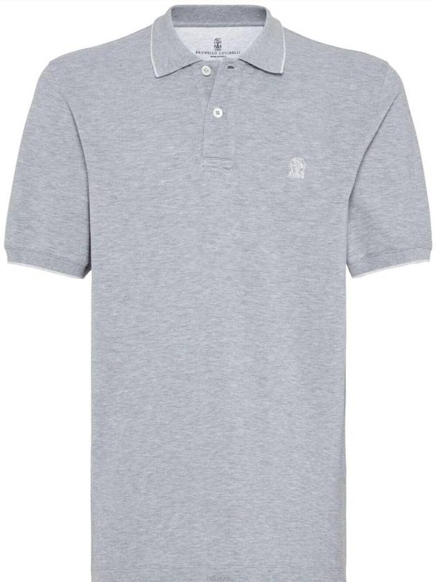 Embroidered Logo Short Sleeve Polo Shirt Grey - BRUNELLO CUCINELLI - BALAAN 2