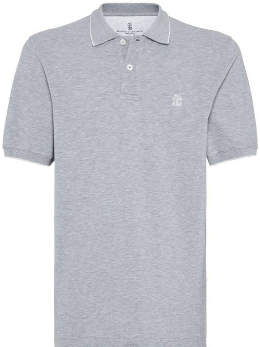 Embroidered Logo Short Sleeve Polo Shirt Grey - BRUNELLO CUCINELLI - BALAAN 2