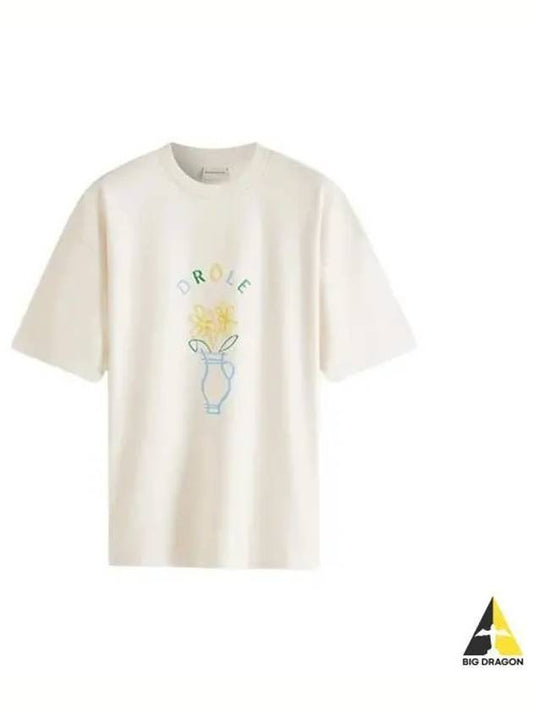 Women s Flower Embroidery Short Sleeve Cream Blue BTS144CO002 - DROLE DE MONSIEUR - BALAAN 1