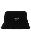 triangle logo drill bucket hat black - PRADA - BALAAN.