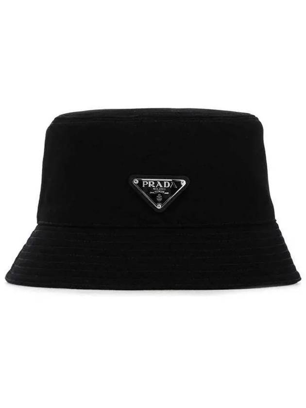 Triangle Logo Drill Bucket Hat Black - PRADA - BALAAN 3