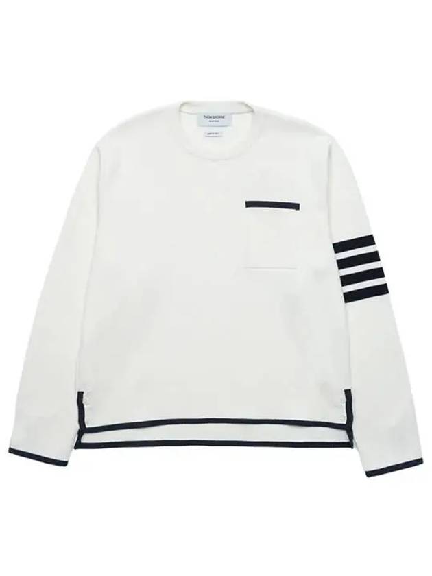 Milano Stitch 4-Bar Boxy Crew Neck Pullover Knit Top White - THOM BROWNE - BALAAN 2