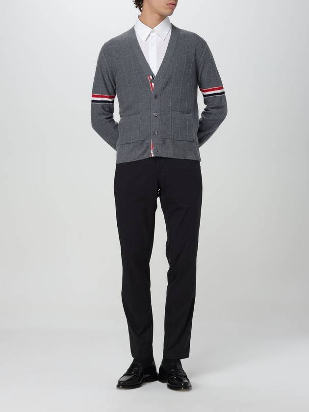 RWB V-neck Striped Virgin Wool Cardigan Grey - THOM BROWNE - BALAAN 3