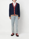 V-Neck Rib Knit Wool Cardigan Navy - GUCCI - BALAAN 6