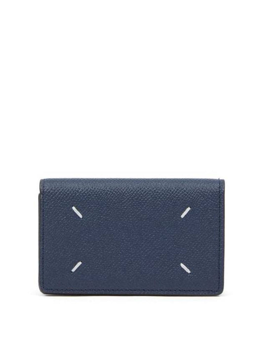 Stitched Leather Card Wallet Navy - MAISON MARGIELA - BALAAN 1