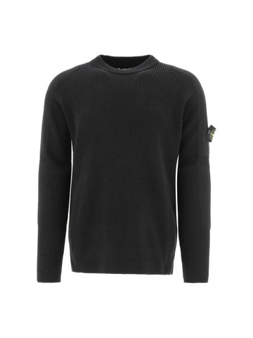 Wappen Patch Crew Neck Knit Top Black - STONE ISLAND - BALAAN 1