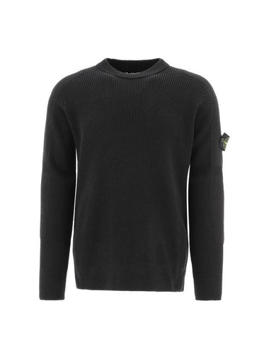 Wappen Patch Crew Neck Knit Top Black - STONE ISLAND - BALAAN 1